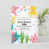 Octopus Sea Animes Aquarell Geburtstagseinladung Einladung (Stehend Vorderseite)