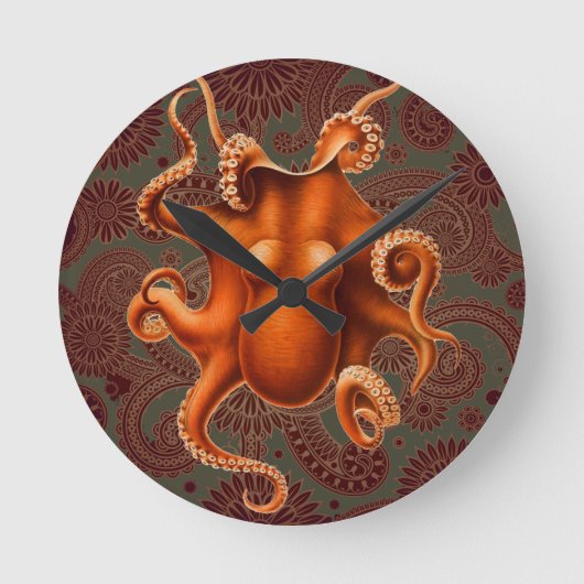 Octopus Sea Monster Creature Cephalapod Vintage Runde Wanduhr (Vorderseite)