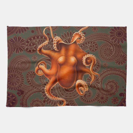 Octopus Sea Monster Kreatur Cephalapod Vintag Handtuch (Horizontal)