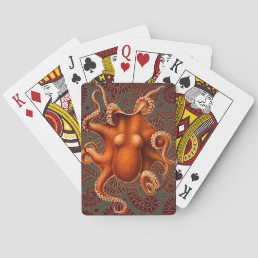 Octopus Sea Monster Kreatur Cephalapod Vintag Spielkarten (Rückseite)