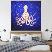 Octopus Sea Rose Gold Cobalt Blue Glitzer Leinwanddruck (Insitu (Schlafzimmer))