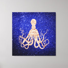 Octopus Sea Rose Gold Cobalt Blue Glitzer Leinwanddruck