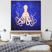 Octopus Sea Rose Gold Cobalt Blue Glitzer Leinwanddruck (Insitu (Schlafzimmer))