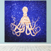 Octopus Sea Rose Gold Cobalt Blue Glitzer Leinwanddruck (Insitu (Holzboden))