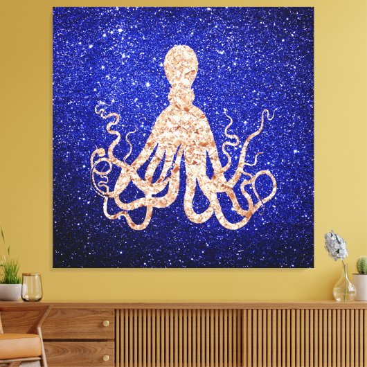 Octopus Sea Rose Gold Cobalt Blue Glitzer Leinwanddruck (Insitu (Wohnzimmer))