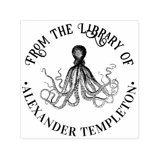 Octopus Sea Round"From the Library" Buchname Permastempel (Design)