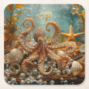 Octopus Seashells Starfish Pearls Tropischer Ozean Rechteckiger Pappuntersetzer