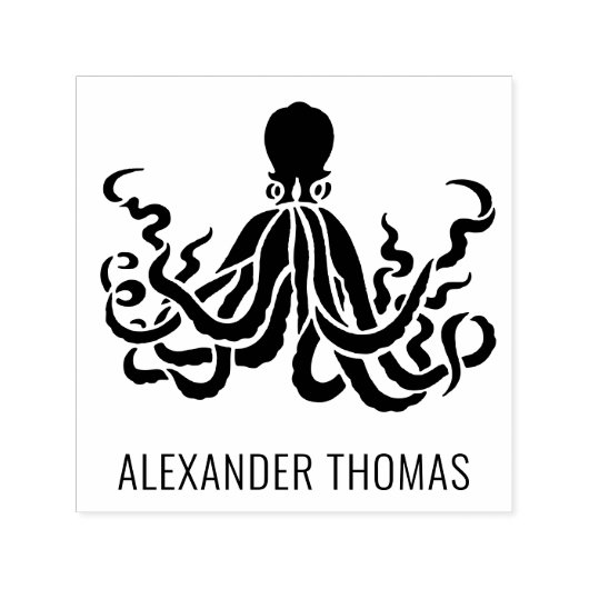 Octopus Silhouette Sea Life Name Permastempel (Design)
