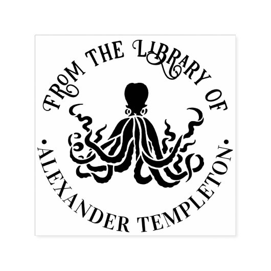 Octopus Silhouette Sea Round Library #3 Buchname Permastempel (Design)