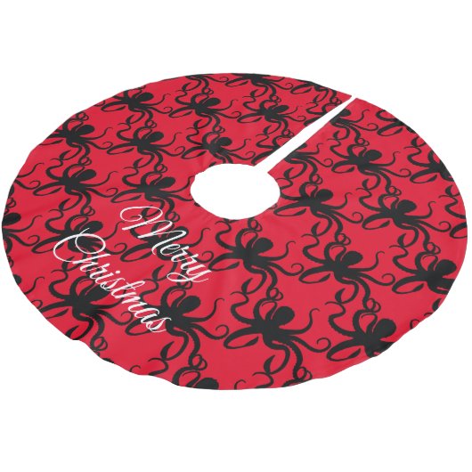 Octopus-Silhouette Thunder_Cove Polyester Weihnachtsbaumdecke (Schrägansicht)