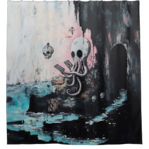 Octopus Skull Tarot Oracle Cards Hexy AI Art Duschvorhang