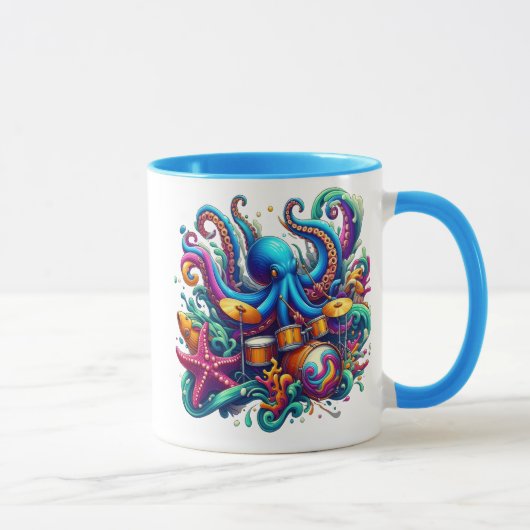 Octopus spielt Schlagzeug Percussion Sea Symphony Tasse (Rechts)