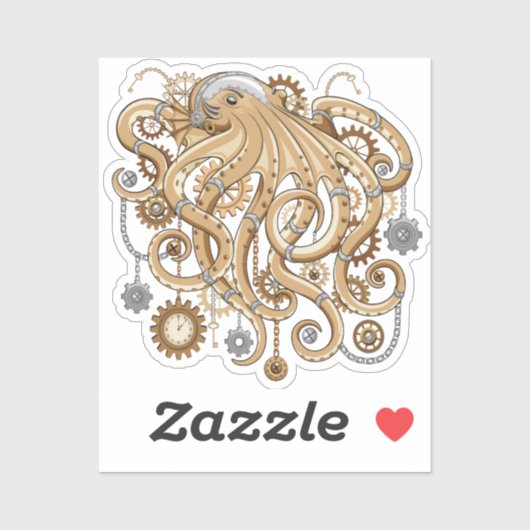 Octopus Steampunk Surreal Retro Style Machine Aufkleber (Blatt)