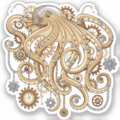 Octopus Steampunk Surreal Retro Style Machine Aufkleber (Vorderseite)