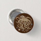 Octopus Steampunk Surreal Retro Style Machine Button (Vorne & Hinten)