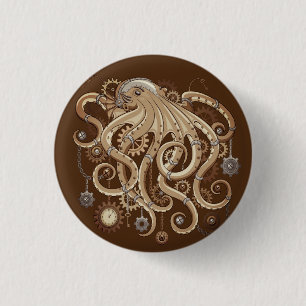 Octopus Steampunk Surreal Retro Style Machine Button