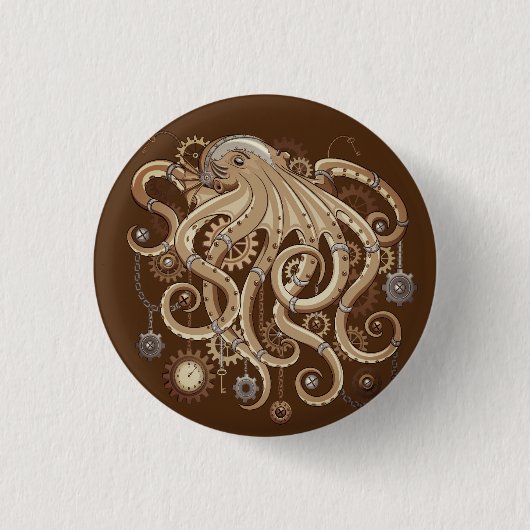 Octopus Steampunk Surreal Retro Style Machine Button (Vorderseite)