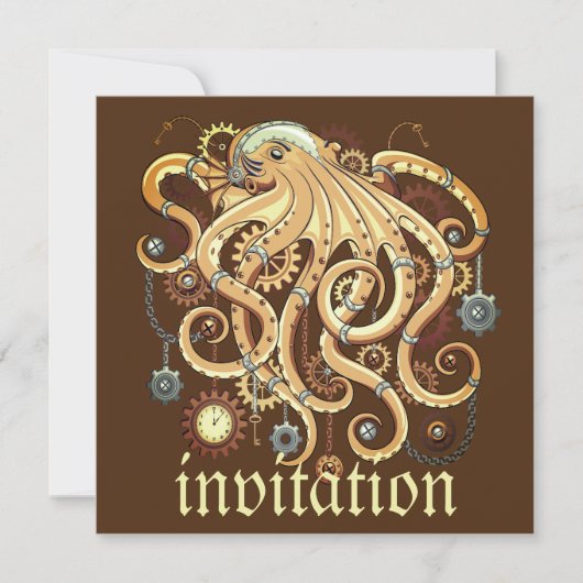Octopus Steampunk Surreal Retro Style Machine Einladung (Vorderseite)