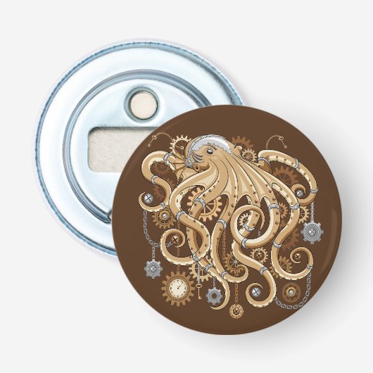 Octopus Steampunk Surreal Retro Style Machine Flaschenöffner (Vorderseite)