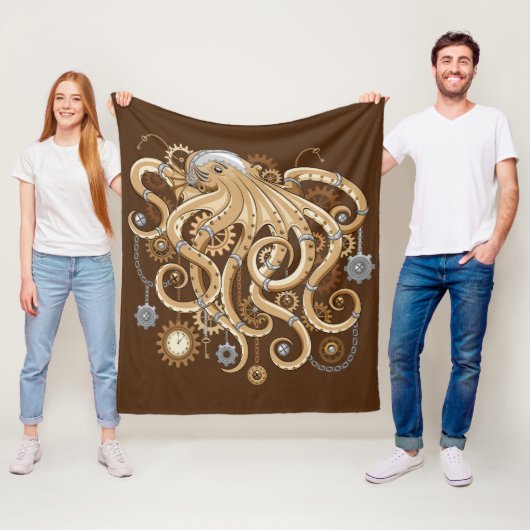 Octopus Steampunk Surreal Retro Style Machine Fleecedecke (Beispiel)