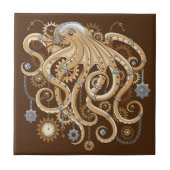 Octopus Steampunk Surreal Retro Style Machine Fliese (Vorderseite)