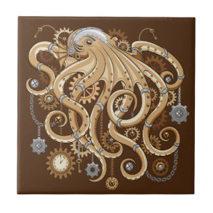 Octopus Steampunk Surreal Retro Style Machine Fliese