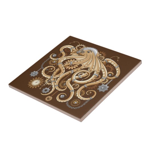 Octopus Steampunk Surreal Retro Style Machine Fliese (Seite)