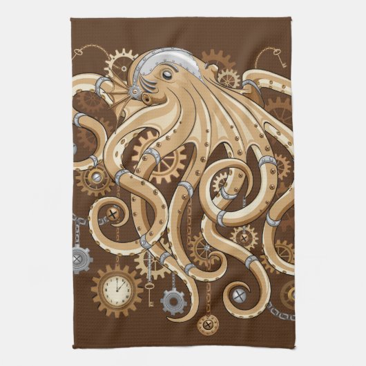 Octopus Steampunk Surreal Retro Style Machine Geschirrtuch (Vertikal)