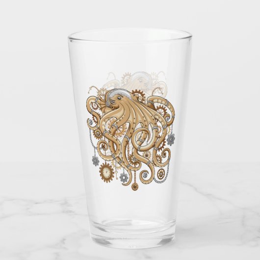 Octopus Steampunk Surreal Retro Style Machine Glas (Rückseite)