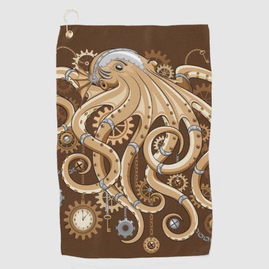 Octopus Steampunk Surreal Retro Style Machine Golfhandtuch (Vorderseite)