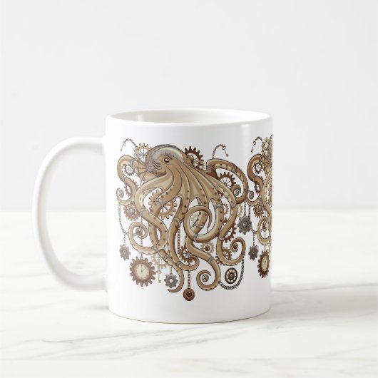Octopus Steampunk Surreal Retro Style Machine Kaffeetasse (Links)