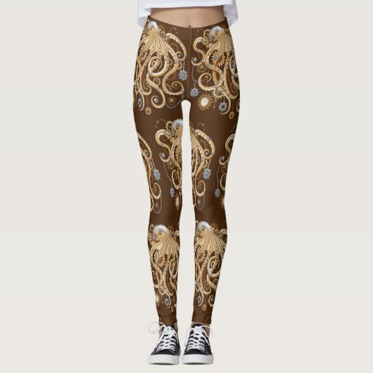 Octopus Steampunk Surreal Retro Style Machine Leggings (Vorderseite)