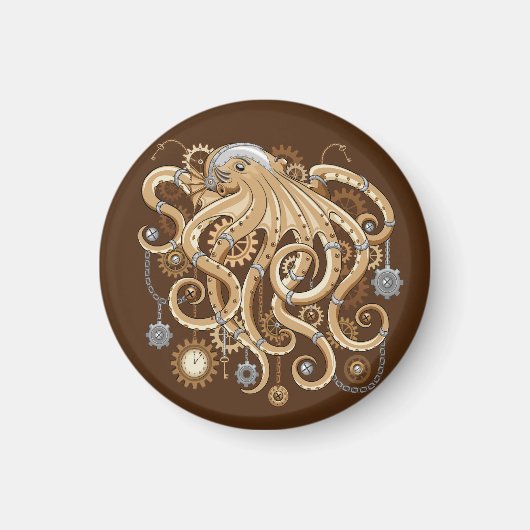 Octopus Steampunk Surreal Retro Style Machine Magnet (Vorne)