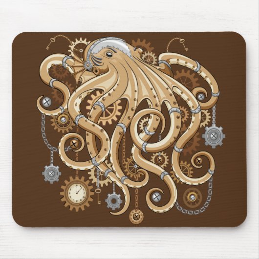 Octopus Steampunk Surreal Retro Style Machine Mousepad (Vorne)