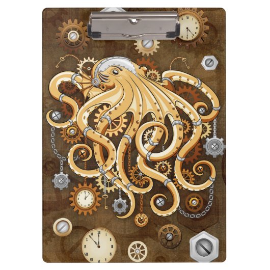 Octopus Steampunk Surreal Retro Style Machine Note Klemmbrett (Vorderseite)