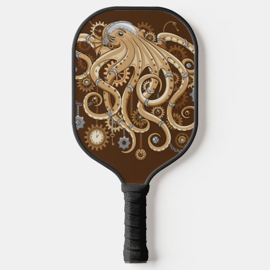 Octopus Steampunk Surreal Retro Style Machine Pickleball Schläger (Vorderseite)