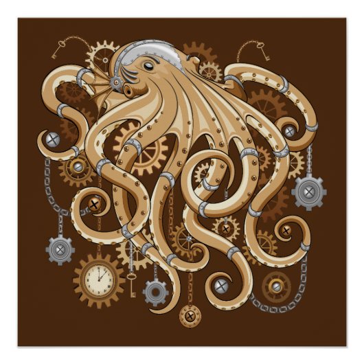 Octopus Steampunk Surreal Retro Style Machine Poster (Vorderseite)