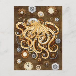 Octopus Steampunk Surreal Retro Style Machine Postkarte