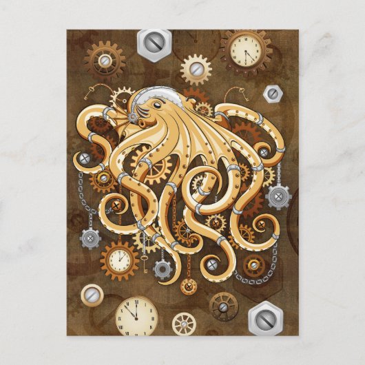 Octopus Steampunk Surreal Retro Style Machine Postkarte (Vorderseite)