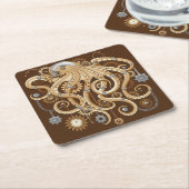 Octopus Steampunk Surreal Retro Style Machine Rechteckiger Pappuntersetzer (angewinkelt)
