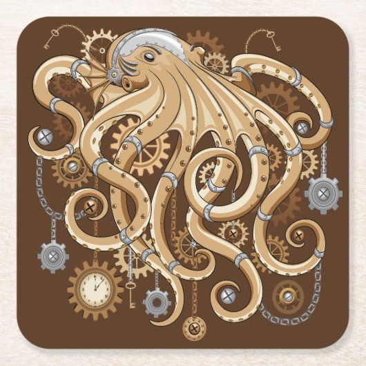 Octopus Steampunk Surreal Retro Style Machine Rechteckiger Pappuntersetzer (Vorderseite)