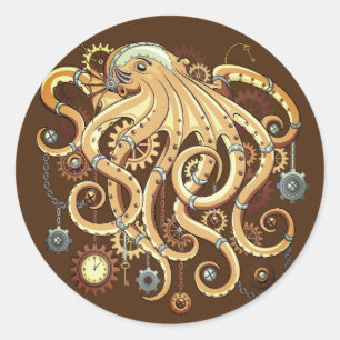 Octopus Steampunk Surreal Retro Style Machine Runder Aufkleber