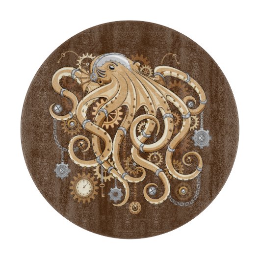 Octopus Steampunk Surreal Retro Style Machine Schneidebrett (Vorderseite)