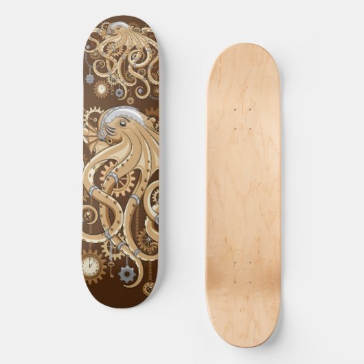 Octopus Steampunk Surreal Retro Style Machine Skateboard (Vorderseite)