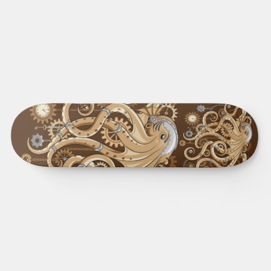 Octopus Steampunk Surreal Retro Style Machine Skateboard (Horizontal)