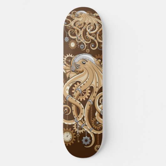 Octopus Steampunk Surreal Retro Style Machine Skateboard (Vorderseite)