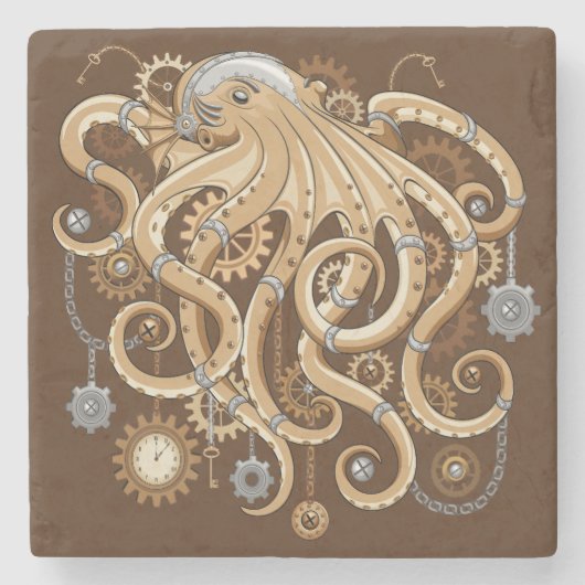 Octopus Steampunk Surreal Retro Style Machine Steinuntersetzer (Vorderseite)