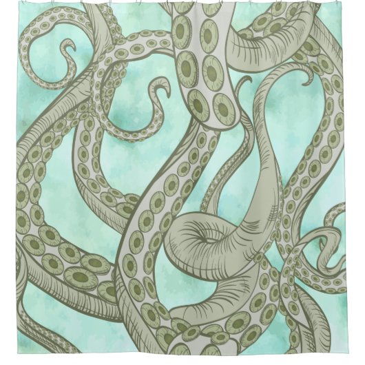 Octopus Tentacles auf grünem Wasser Duschvorhang (Vorderseite)