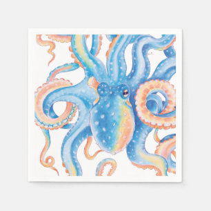 Octopus Tentacles Blue Watercolor Serviette