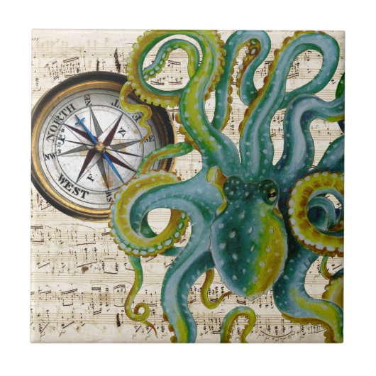 Octopus Tentacles Compass Music Fliese (Vorderseite)